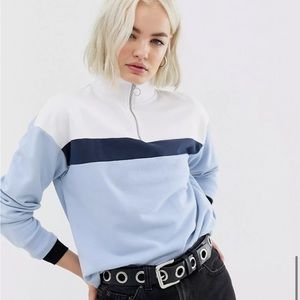 Blue and white sweatshirt